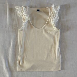 Elegant Cream Ruffle Sleeve Top size L